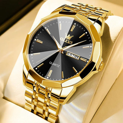 HOTOLEVS Watch for Men Diamond Business Dress Analog Quartz Stainless Steel Waterproof Luminous Date Two Tone Luxury Casual Wrist Watch Blue