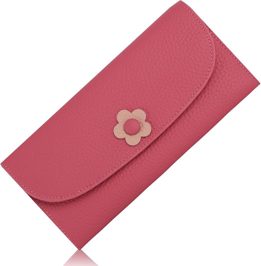 HOTLadies Purse RFID Blocking Genuine Leather Large Capacity Slim Wallet for Women, Rose Red, L, Casual