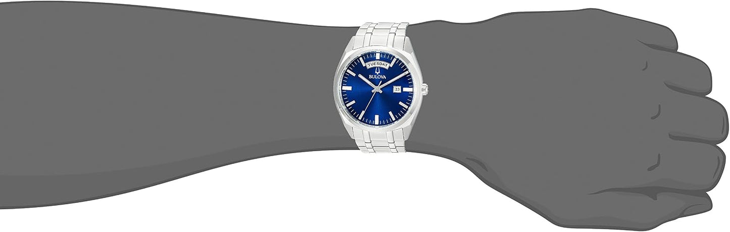 HOTBulova Men's Classic Dress Surveyor 2-Hand Day/Date Quartz Watch, Luminous Hands, 39mm
