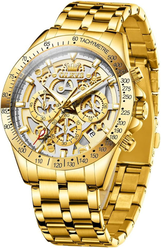 HOTOLEVS Watch for Men Skeleton Business Dress Stainless Steel Waterproof Luminous Mens Wrist Watch