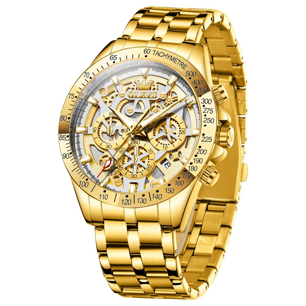 HOTOLEVS Watch for Men Skeleton Business Dress Stainless Steel Waterproof Luminous Mens Wrist Watch