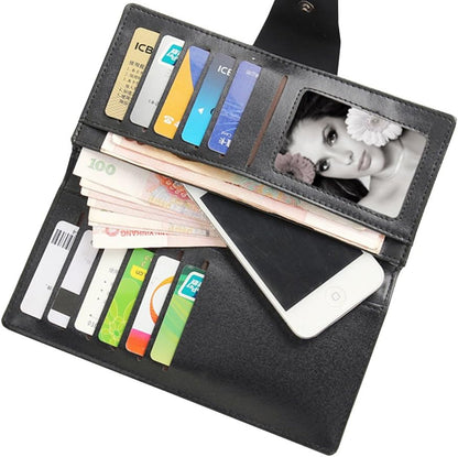 HOTShinywear Women's Black Long Skull Studded Purses Genuine Leather Card Holder Wallet