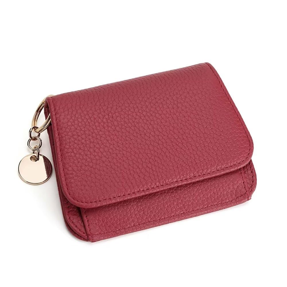 HOTMudono Small Wallet for Women RFID Blocking Genuine Leather Card Case Slim Tri-Fold Wallet with Zipper Pocket and Keychain