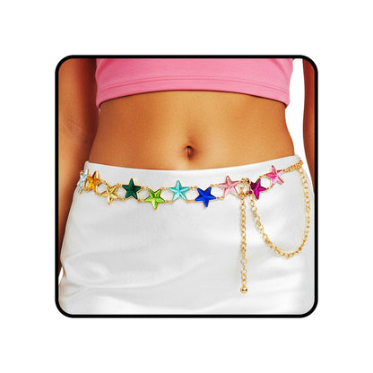 HOTELABEST Rainbow Belt Chain Colorful Waist Chains Rhinestone Gold Jewelry for Women