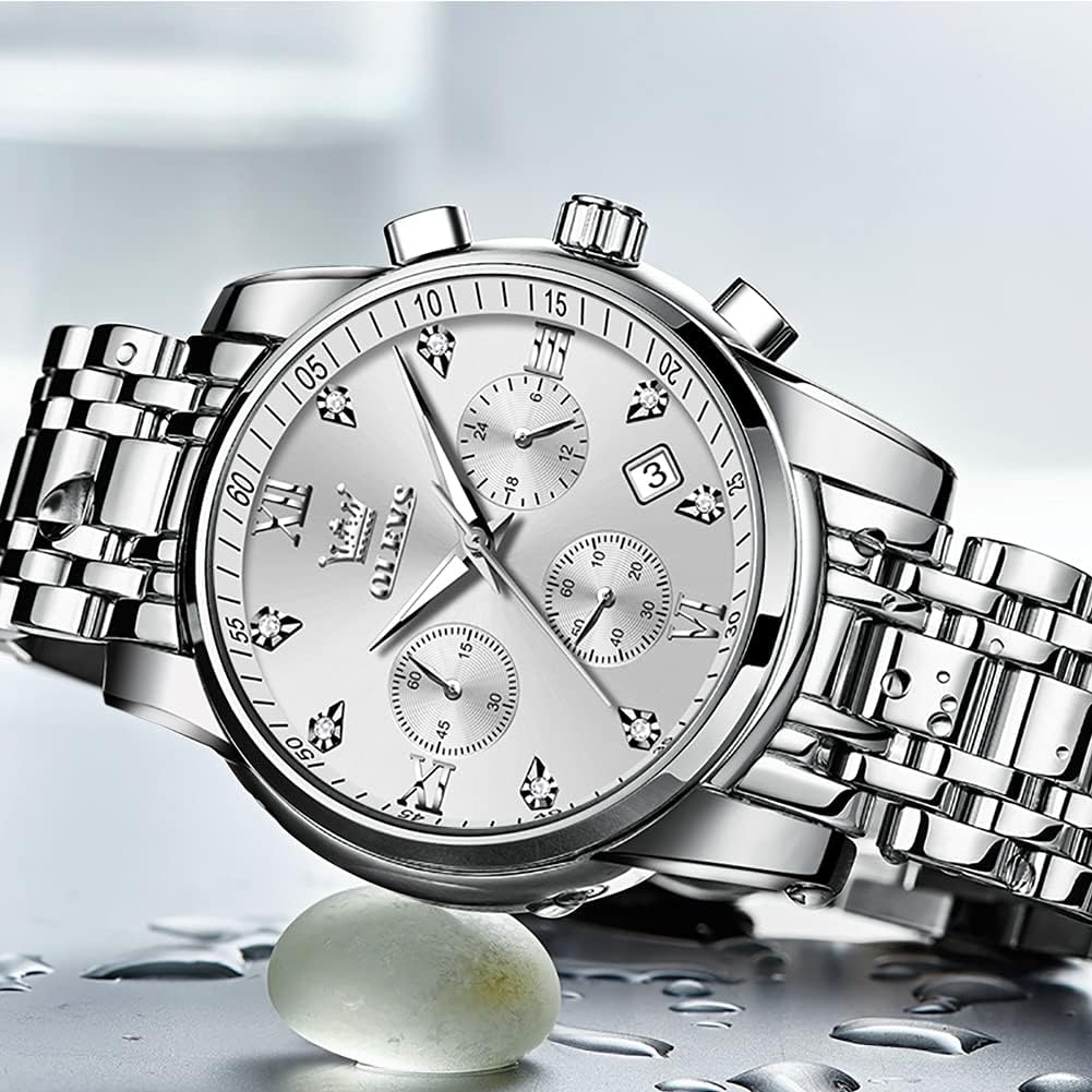 HOTOLEVS Men Multifunction Watch, Multi Dial Waterproof Luminous Chronograph Men's Watch with Date Gift for Men,Stainless Steel Watches for Men,Classic Men Wrist Watch