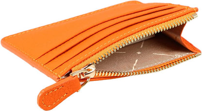 HOTgrande 3603 Genuine Leather Card Holder For Women and Men Slim Minimalist Small Zipper Wallet (ORANGE)