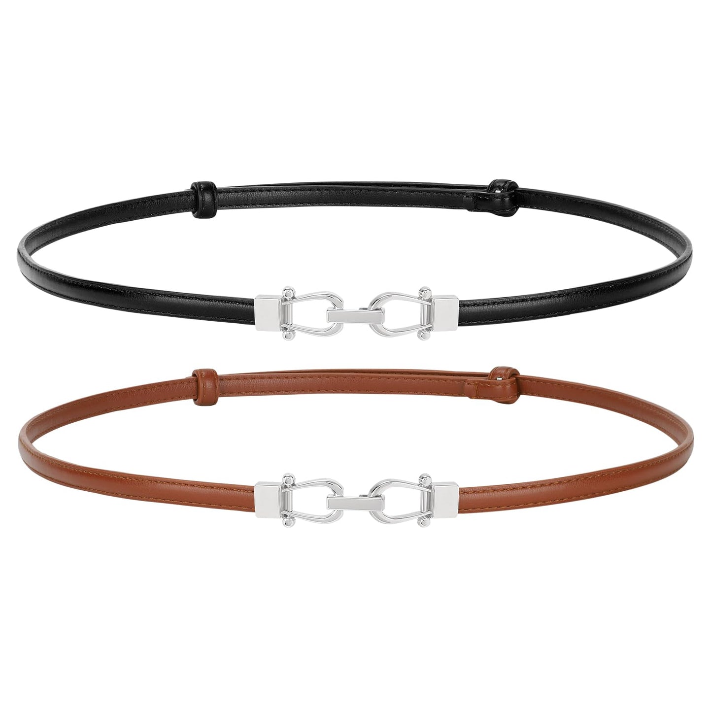 HOTJASGOOD Leather Skinny Belts for Women Plus Size Ladies Thin Waist Belts Adjustable for Jeans Pants Dresses with Gold Buckle
