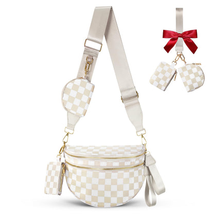HOTCross Body Bag for Women Bum Bag Checkered Belt Bags Fanny Packs for Girls Travel Purse Fashion Waist Packs Crossbody Nylon Purse Trendy Shoulder Bags for Womens