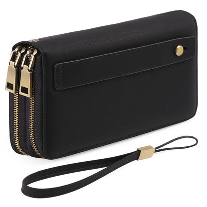 HOTGAEKEAO Wallet for Women Clutch RFID Blocking Wristlet Leather Purse Large Capacity Credit Card Holder with Grip Hand Strap
