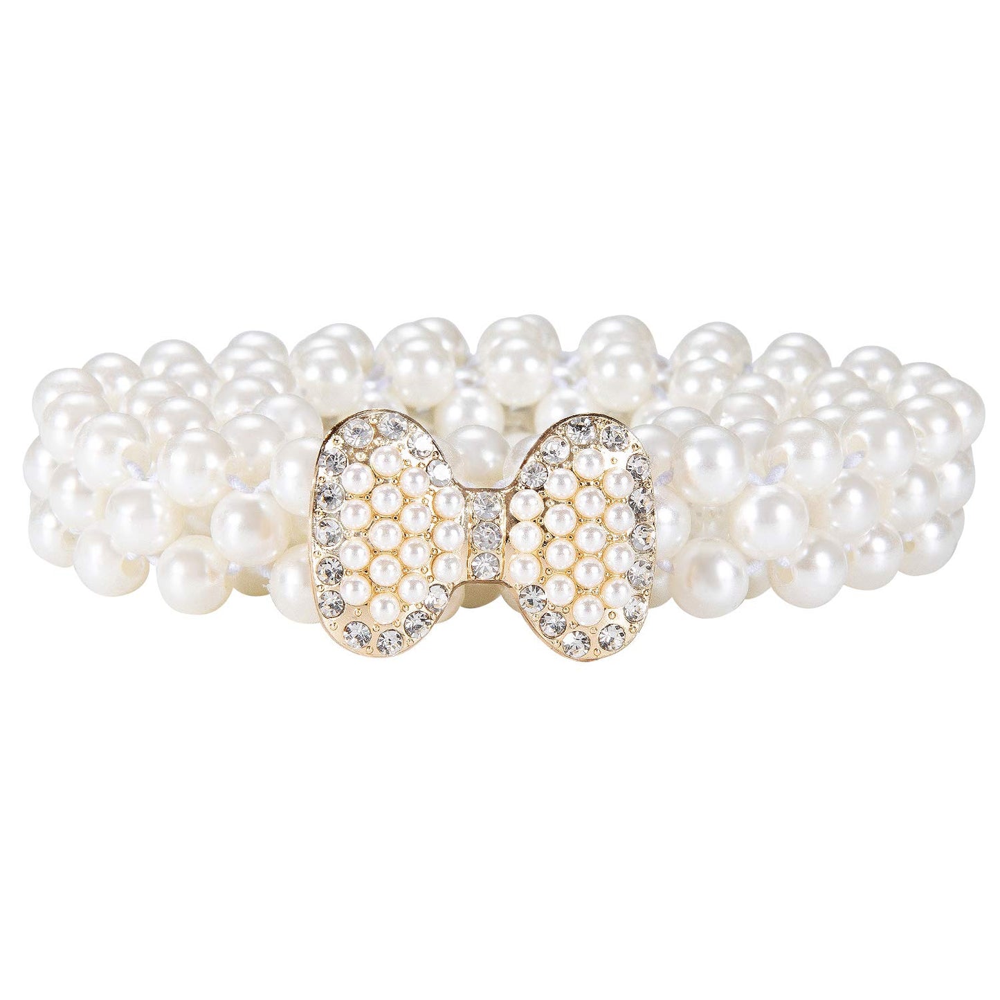 HOTDubulle Women's Pearl Belt Elastic White Waist Chain for Bridal Dress | Plus Size Belts Ivory Beige Silver Pearl Rhinestone Buckle Formal Wedding Ladies