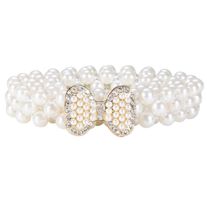 HOTDubulle Women's Pearl Belt Elastic White Waist Chain for Bridal Dress | Plus Size Belts Ivory Beige Silver Pearl Rhinestone Buckle Formal Wedding Ladies