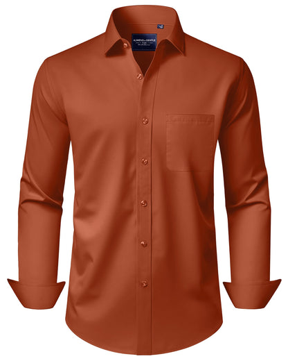 HOTAlimens & Gentle Men's Dress Shirts Long Sleeve Wrinkle-Free Stretch Shirts Solid Formal Button Down Shirt with Pocket