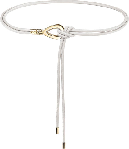 HOTWomen Knotted Skinny PU Leather Waist Belt Gold Buckle for Dresses
