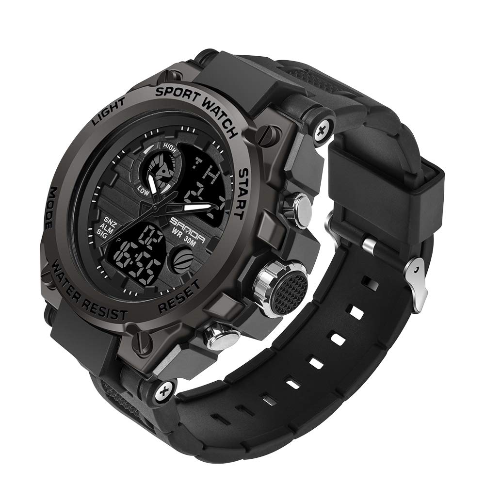 HOTAIMES Mens Watches Sports Outdoor Waterproof Military Watch for Men Tactical Watch Analog Digital Date Alarm Stopwatch Multi-Function Tactics Big Face Wristwatch for Men