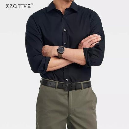 HOTXZQTIVE Men’s Metal Free Belt Hypoallergenic Leather Belts For Jeans Dress Nickle Free TSA Belt With Black Buckle