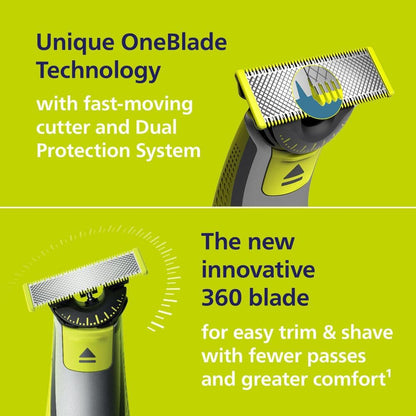 HOTPhilips Norelco for Face + Body, Electric Beard Trimmer, Shaver and Groomer, 5in1 Adjustable Comb, 1x Body Kit, Model QP2834/70, Black/Lime Green