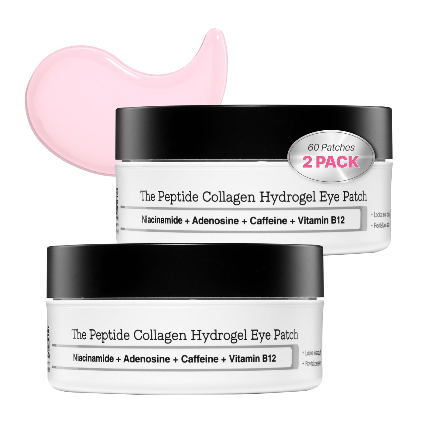 HOTCOSRX Pink Peptides Collagen Hydrogel Eye Patch for Puffy Eyes, Cooling & Firming Under Eye Patches with 4-Peptide & Caffeine (60), Depuffing Gel Eye Mask, Korean Skin Care