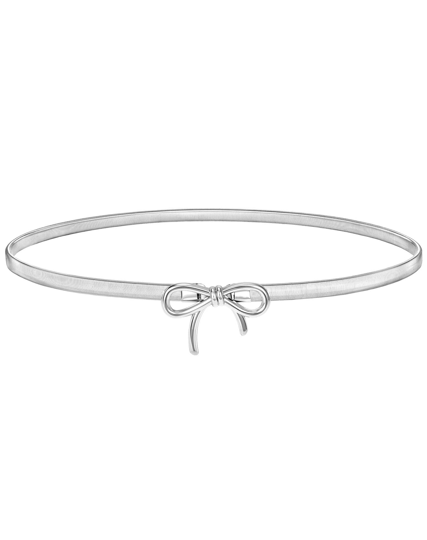 HOTSANSTHS Silver Rhinestone Elastic Waist Belt for Women, Metal Skinny Ladies Belt for Dresses Wedding Party Formal Occasions