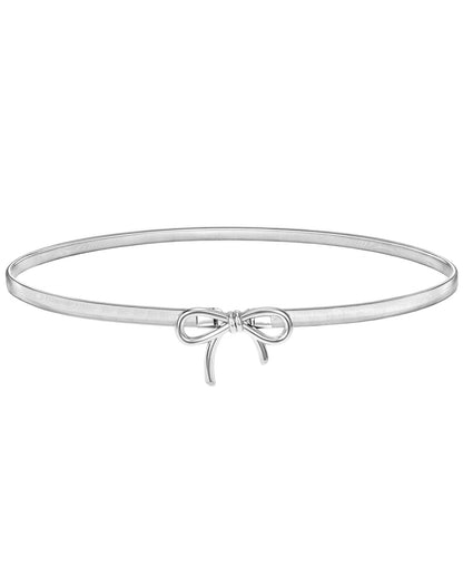 HOTSANSTHS Silver Rhinestone Elastic Waist Belt for Women, Metal Skinny Ladies Belt for Dresses Wedding Party Formal Occasions
