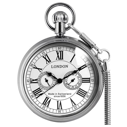 HOTVIGOROSO Men's Vintage Full Copper Hand-Wind Mechanical Second&24hours Sub-dials Pocket Watch in Box