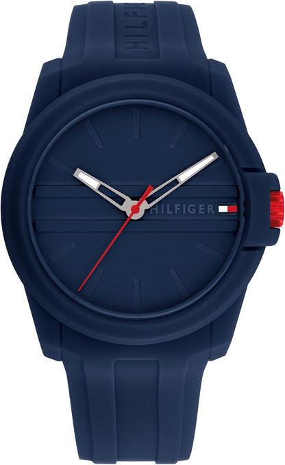 HOTTommy Hilfiger Men's 3-Hand Quartz Watch – Casual Sport Style, Silicone Strap, Water-Resistant to 50 Meters, Everyday Fashion Wristwatch, Gift for Him - 44mm