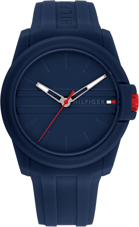 HOTTommy Hilfiger Men's 3-Hand Quartz Watch – Casual Sport Style, Silicone Strap, Water-Resistant to 50 Meters, Everyday Fashion Wristwatch, Gift for Him - 44mm