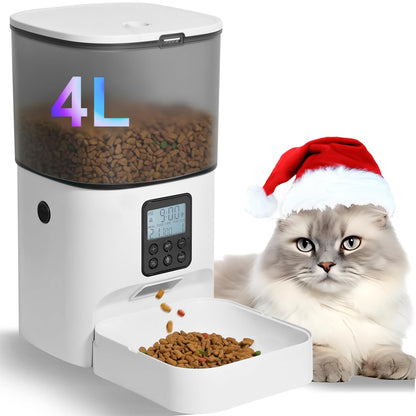 HOTANDOLL HOME Automatic Cat Feeder, 4L Cat Food Dispenser with 10s Voice Recorder, Pet Feeder up to 8 Meals per Day, Timed Dog Feeder with Dry Food Sealed Ring