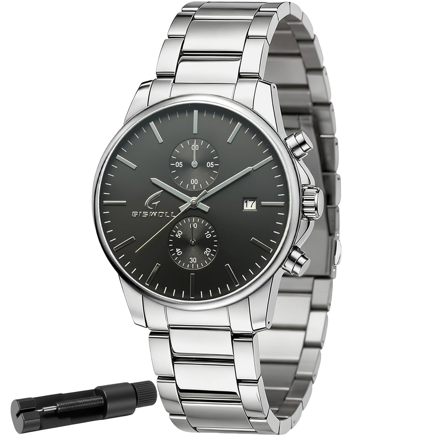 HOTStylish Stainless Steel Men's Watches with Functional Chronograph Subdials | Analog Waterproof Watches for Men, Solid Feel, Auto Date, 60-Second & 1/10-Second Timers, Gifts for Men Dad Husband Boyfriend