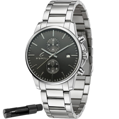 HOTStylish Stainless Steel Men's Watches with Functional Chronograph Subdials | Analog Waterproof Watches for Men, Solid Feel, Auto Date, 60-Second & 1/10-Second Timers, Gifts for Men Dad Husband Boyfriend