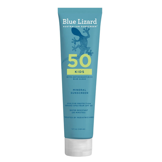 HOTBlue Lizard Kids Mineral SPF 50 Sunscreen Lotion, 100% Mineral, Children’s Sunscreen, Water-Resistant Formula, Paraben-Free, Fragrance-Free, 5 fl oz