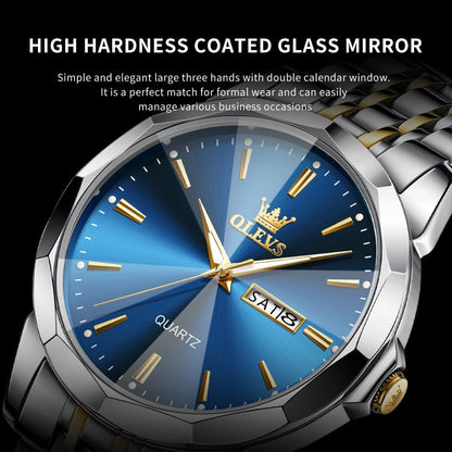 HOTOLEVS Watch for Men Diamond Business Dress Analog Quartz Stainless Steel Waterproof Luminous Date Two Tone Luxury Casual Wrist Watch Blue