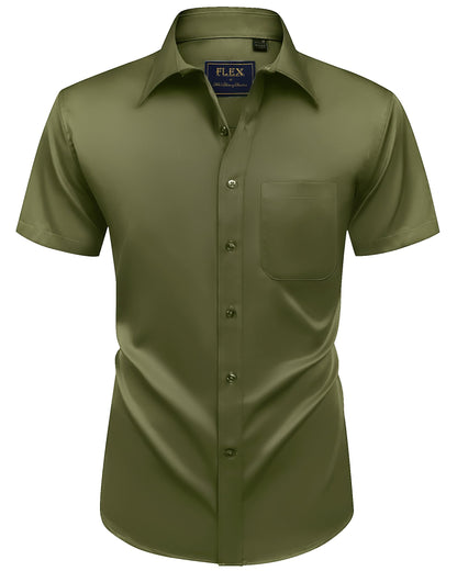 HOTAlimens & Gentle Mens Short Sleeve Dress Shirts Wrinkle Free Solid Casual Button Down Shirts with Pocket