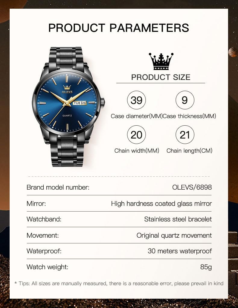 HOTOLEVS Mens Watches Luxury Waterproof Luminous Easy Read Chronograph Watches Full Gold/White Dail/Black Face with Calendar Wrist Watches