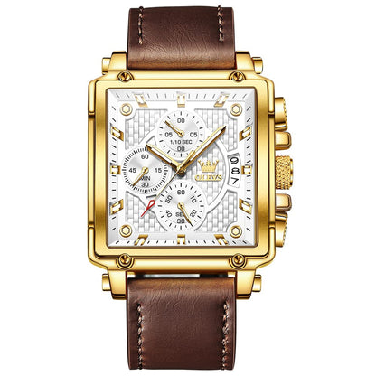 HOTOLEVS Men's Casual Leather Watch, Big Face Chronograph Watch for Men, Fashion Easy to Read Dress Watch, Men's Waterproof Luminous Date Analog Watch, Gold/Black/White/Blue Dial