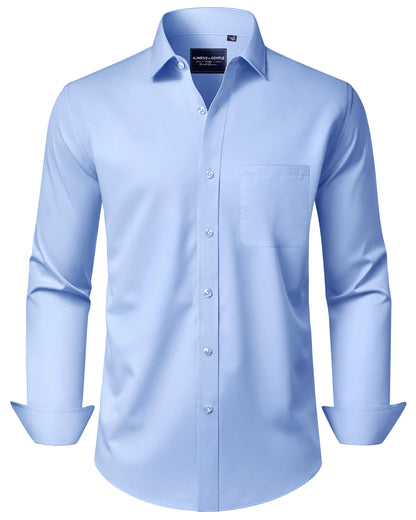 HOTAlimens & Gentle Men's Dress Shirts Long Sleeve Wrinkle-Free Stretch Shirts Solid Formal Button Down Shirt with Pocket