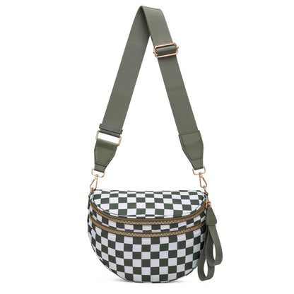 HOTPure Colour Crossbody Bum Bags for Women Spacious Checkered Cross body Bag Nylon Trendy Fanny Pack for Travel