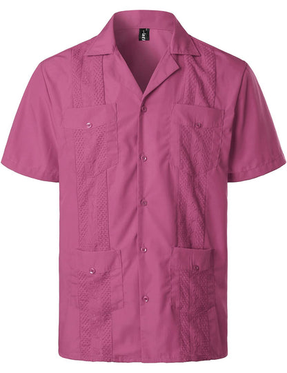 HOTVATPAVE Mens Short Sleeve Button Down Cuban Guayabera Shirts | Camp Collar, Button Up, Wedding, Breathable, Casual Stylish, Summer, Hawaiian, Vacation, Embroidered, Holiday, with Pocket
