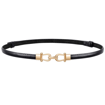 HOTJASGOOD Leather Skinny Belts for Women Plus Size Ladies Thin Waist Belts Adjustable for Jeans Pants Dresses with Gold Buckle