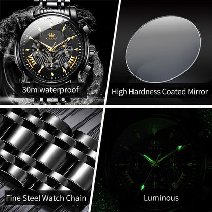 HOTOLEVS Mens Watches Luxury Waterproof Luminous Easy Read Chronograph Watches Full Gold/White Dail/Black Face with Calendar Wrist Watches