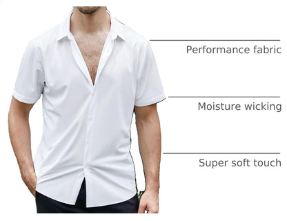 HOTSAMERM Mens Dress Shirt Stretch Wrinkle Free Casual Button Down Shirts | 4-Way Stretch & Moisture Wicking Performance Shirt for Business, Wedding, Work, Church, Easy Care Lightweight & Breathable