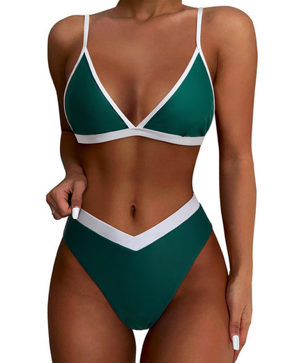 HOTSUUKSESS Women Triangle High Cut Bikini Sets Sexy High Waisted 2 Piece Swimsuit