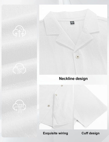 HOTMens Cotton Linen Shirt Casual Lightweight Button Down Shirt Short Sleeve Summer Beach Vacation Tops