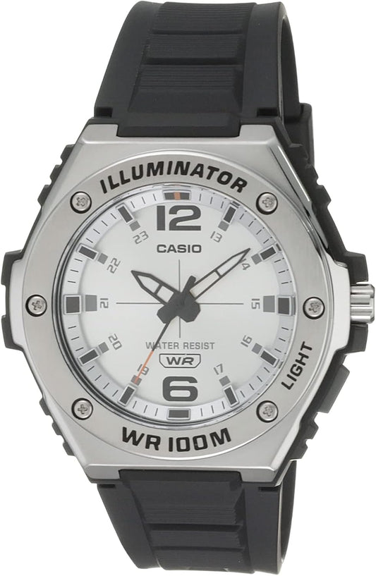 HOTCasio MWA100H Series | Men’s Analog Watch |100M WR | Stainless Steel Bezel | LED Illuminator Backlight with Afterglow | Resin Band | 3 Hands (HR, MIN, SEC) | 3 Year Battery