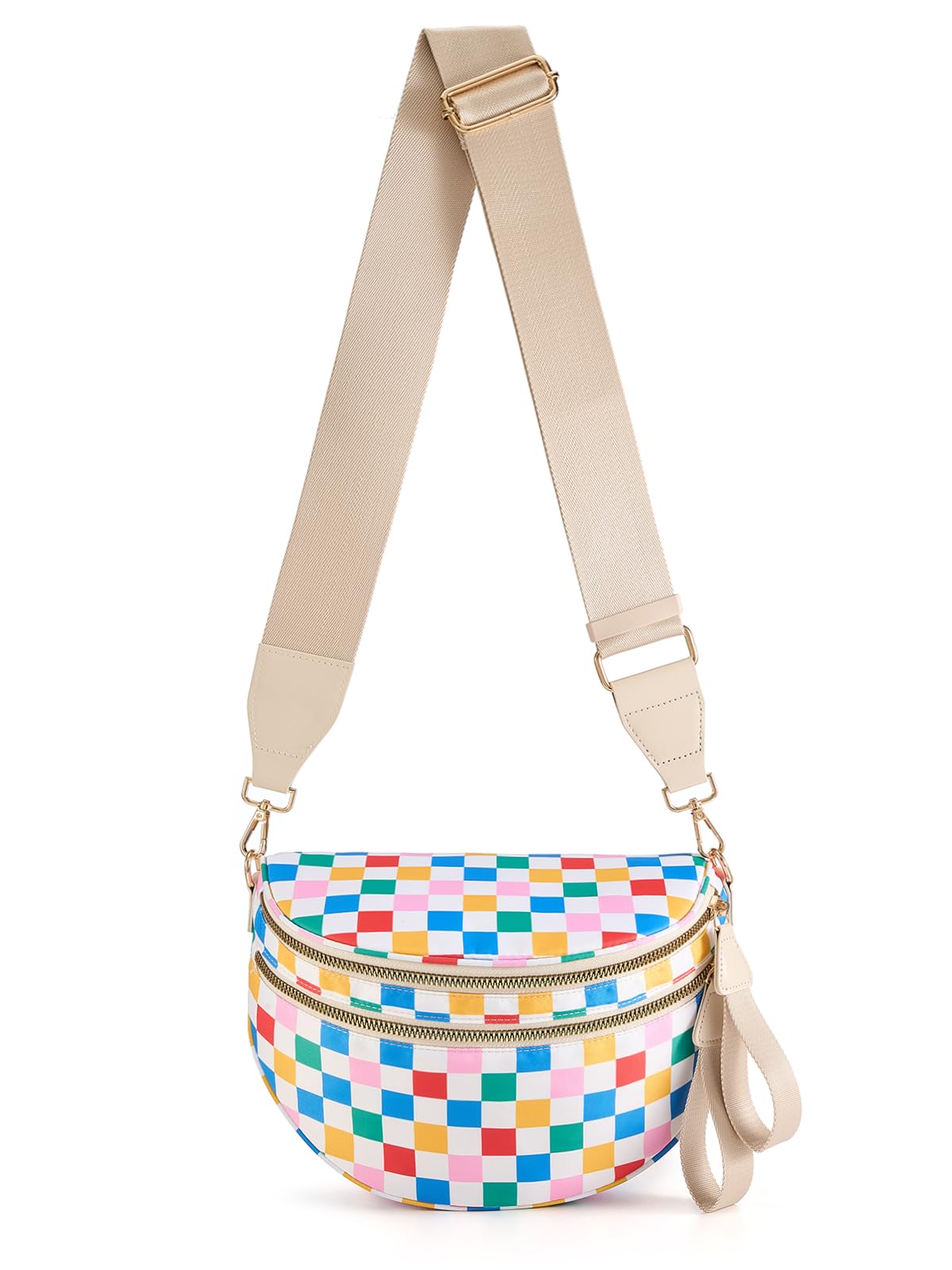 HOTBlack and White Checkered Crossbody Bag Bum Bag for Women,Spacious Checkered Purse Fanny Packs Belt Bag