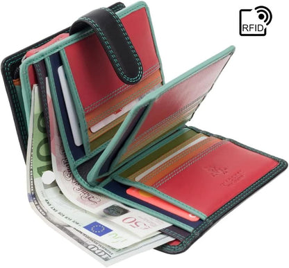 HOTVISCONTI Rainbow Leather Ladies Purse Style RFID Blocking RB51 (Black Rhumba)