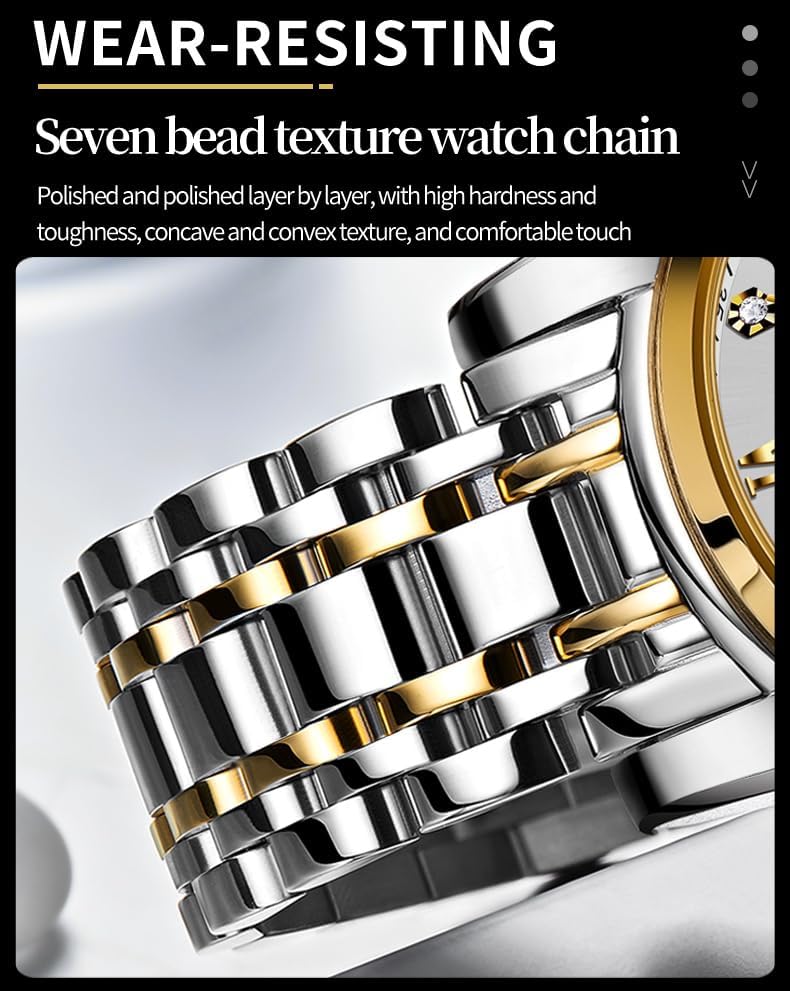 HOTOLEVS Watch for Men Diamond Business Dress Analog Quartz Stainless Steel Waterproof Luminous Date Two Tone Luxury Casual Wrist Watch Blue