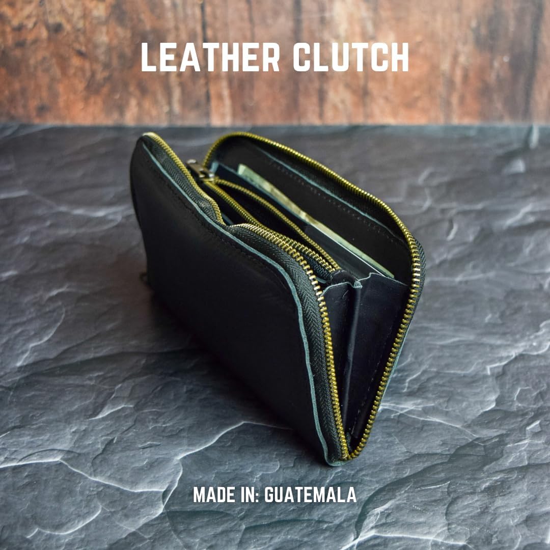 HOTWomen's Black Leather Clutch Wallet, Full Grain Leather, Handmade