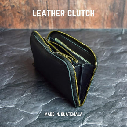 HOTWomen's Black Leather Clutch Wallet, Full Grain Leather, Handmade