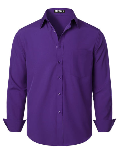 HOTZEROYAA Men's Regular Fit Dress Shirt Solid Wrinkle-Free Long Sleeve Casual Business Button Up Shirts with Pocket