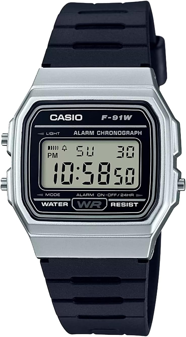 HOTCasio F91W Series | Digital Watch | Water Resistant | LED Light | 1/100 SEC Stopwatch | Regular Time Keeping (HR, Min, SEC, PM, Date, Day) | Daily Alarm | Lightweight | 7 Year Battery